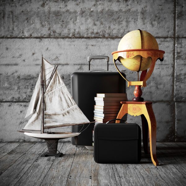 tourism adventures elements closeup photo with vintage globe concept