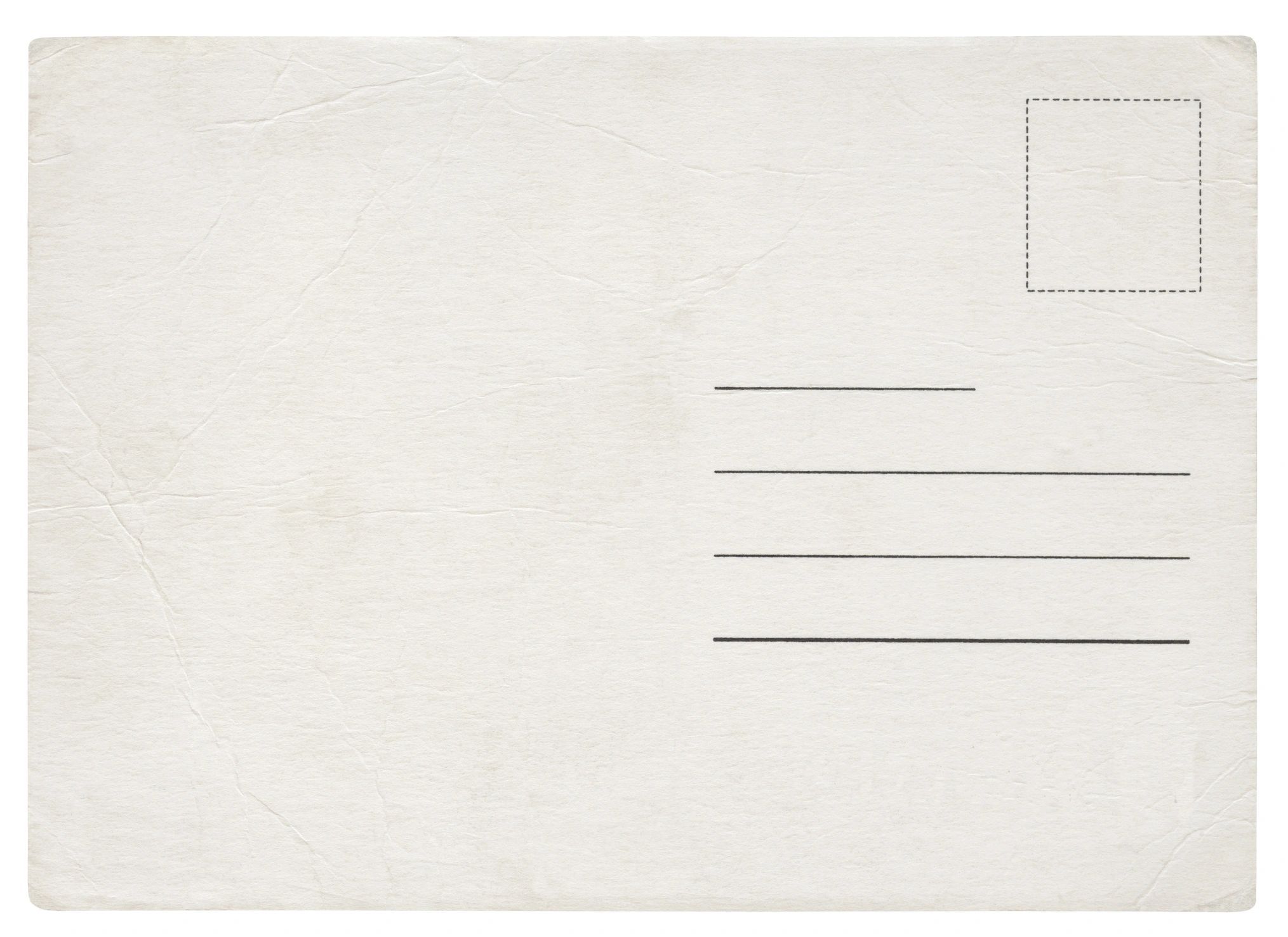 Blank vintage postcard texture on white background